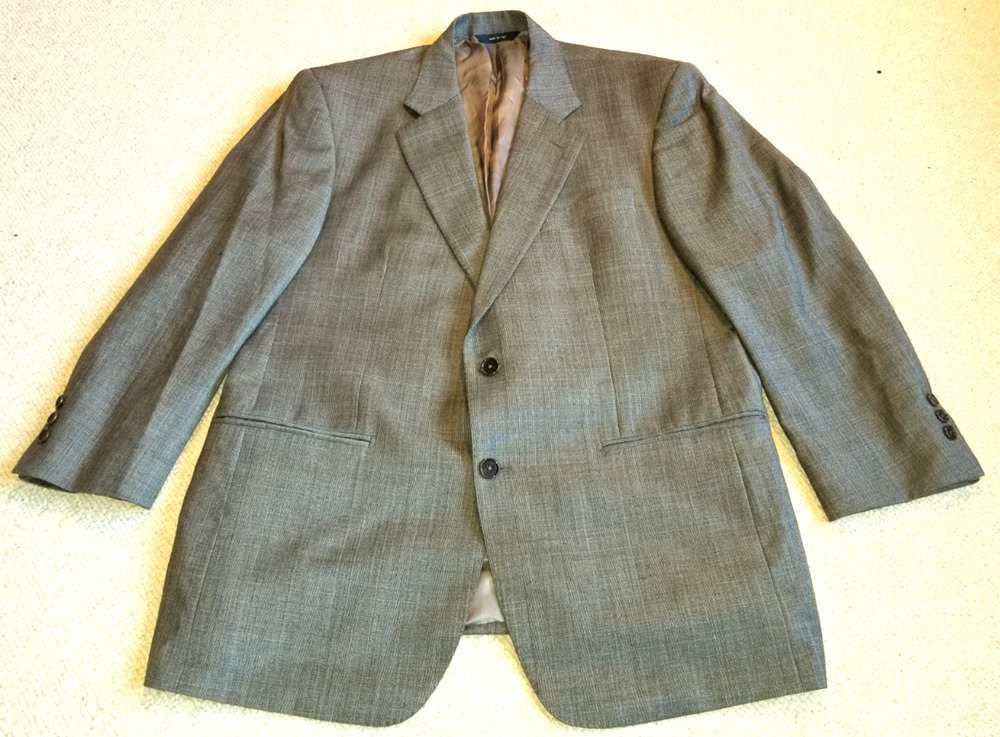Mens Blazer-BROOKS BROTHERS-gray plaid wool lined 2-button Office Classic-42S